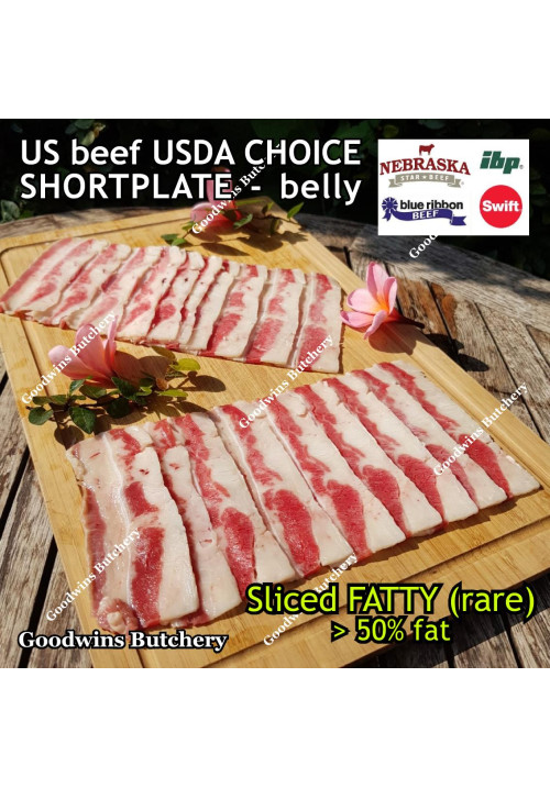 Beef belly samcan SHORTPLATE USDA US CHOICE frozen sliced FATTY >50% FAT +/- 1kg price/kg (any brand in stock)